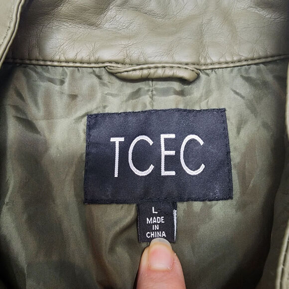 TCEC Faux Leather Women's‎ Moto Jacket Army Green Sz L - Picture 5 of 6